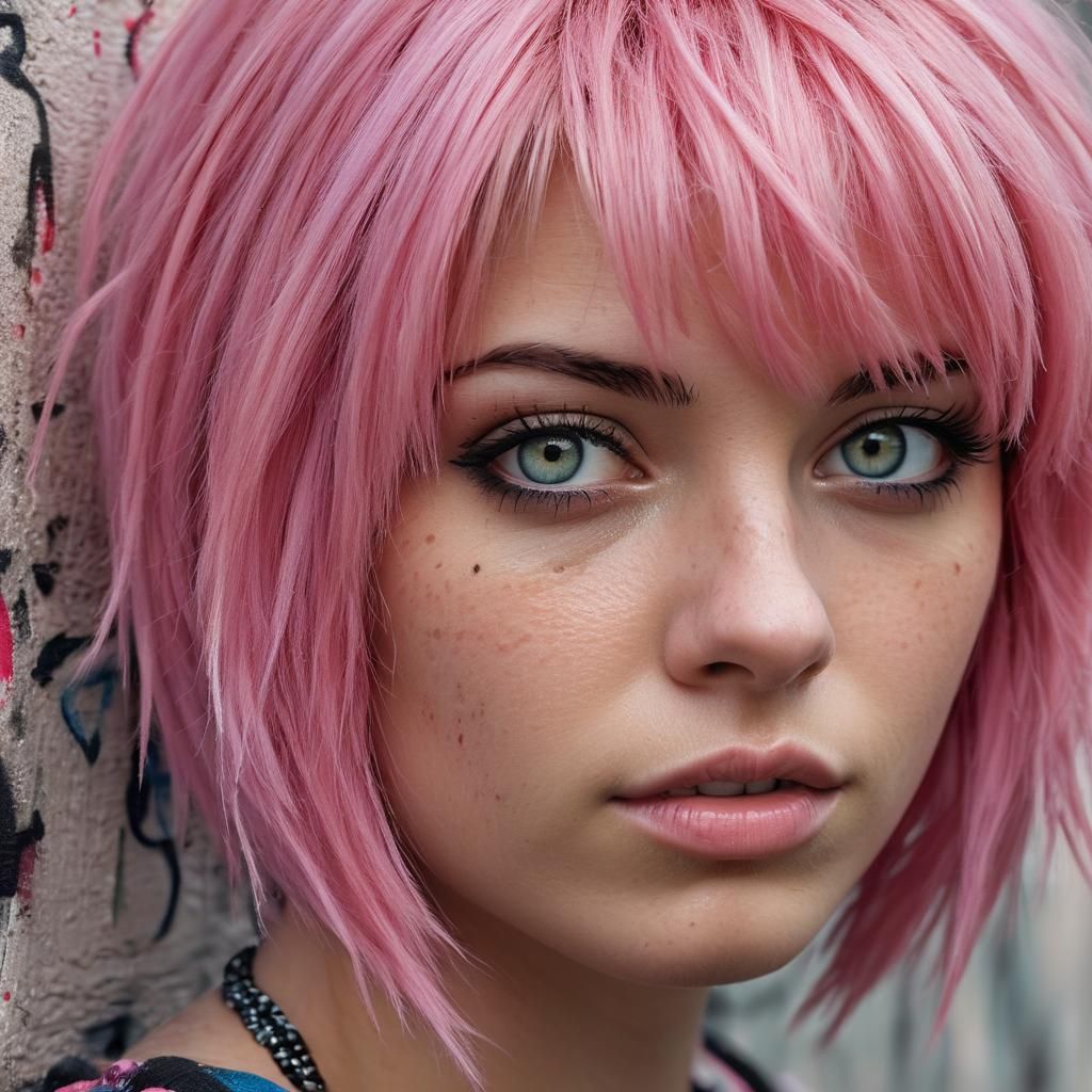 Emo Girl Portrait with Graffiti Wall in Photo Realism