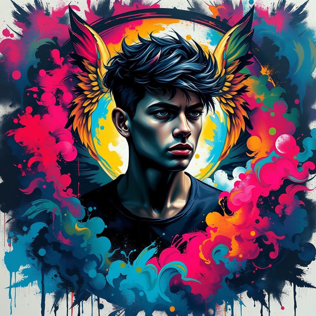 Dynamic Street Art Avatar in Circular Composition