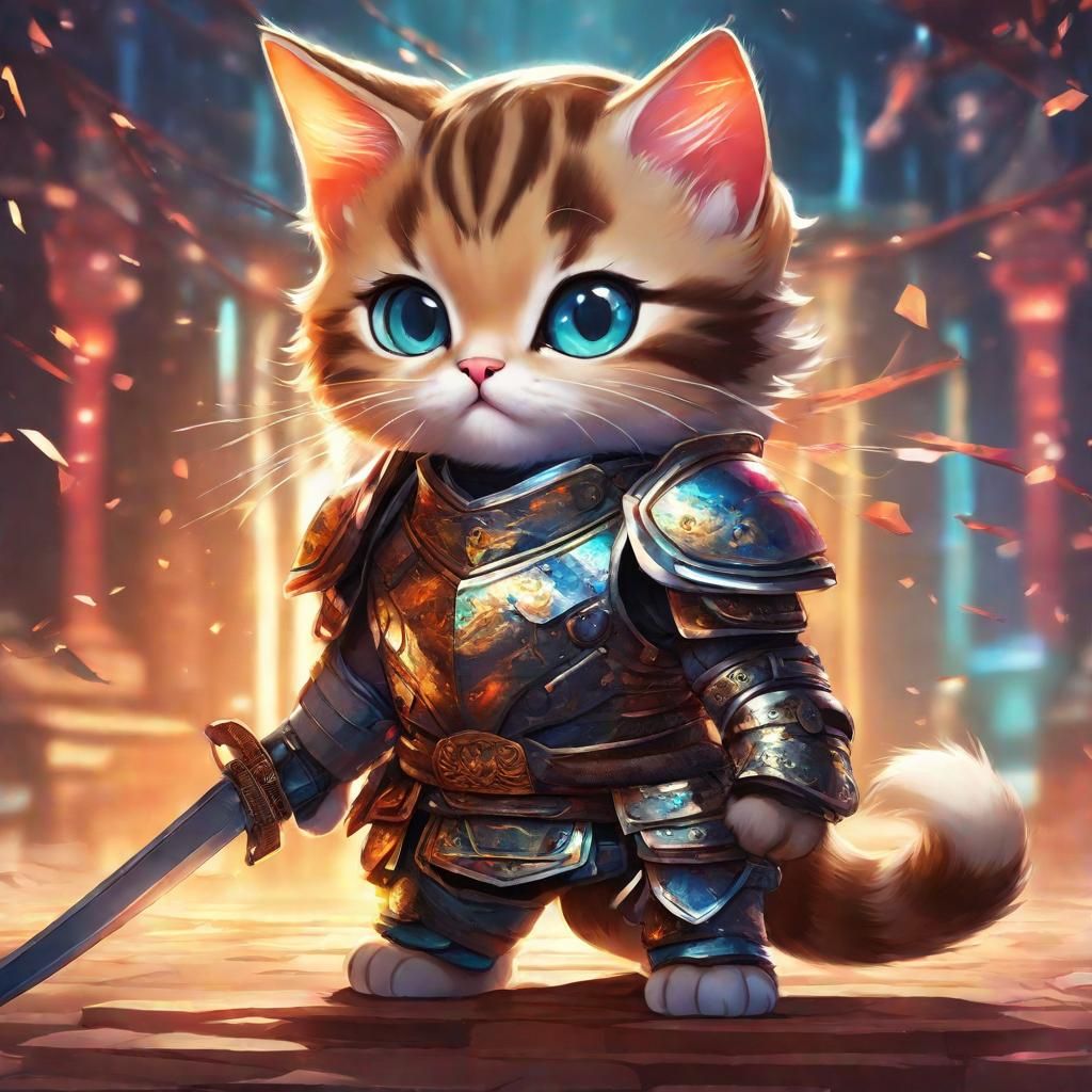 Chibi Samurai Kitten in Futuristic Armor