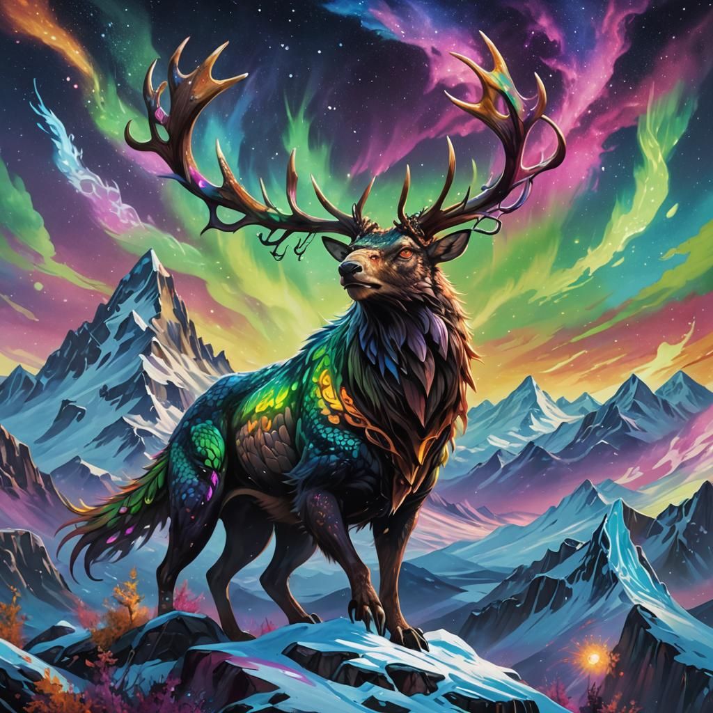 Eastern Dragon Soaring Over Arctic Mountains in Graffiti Art