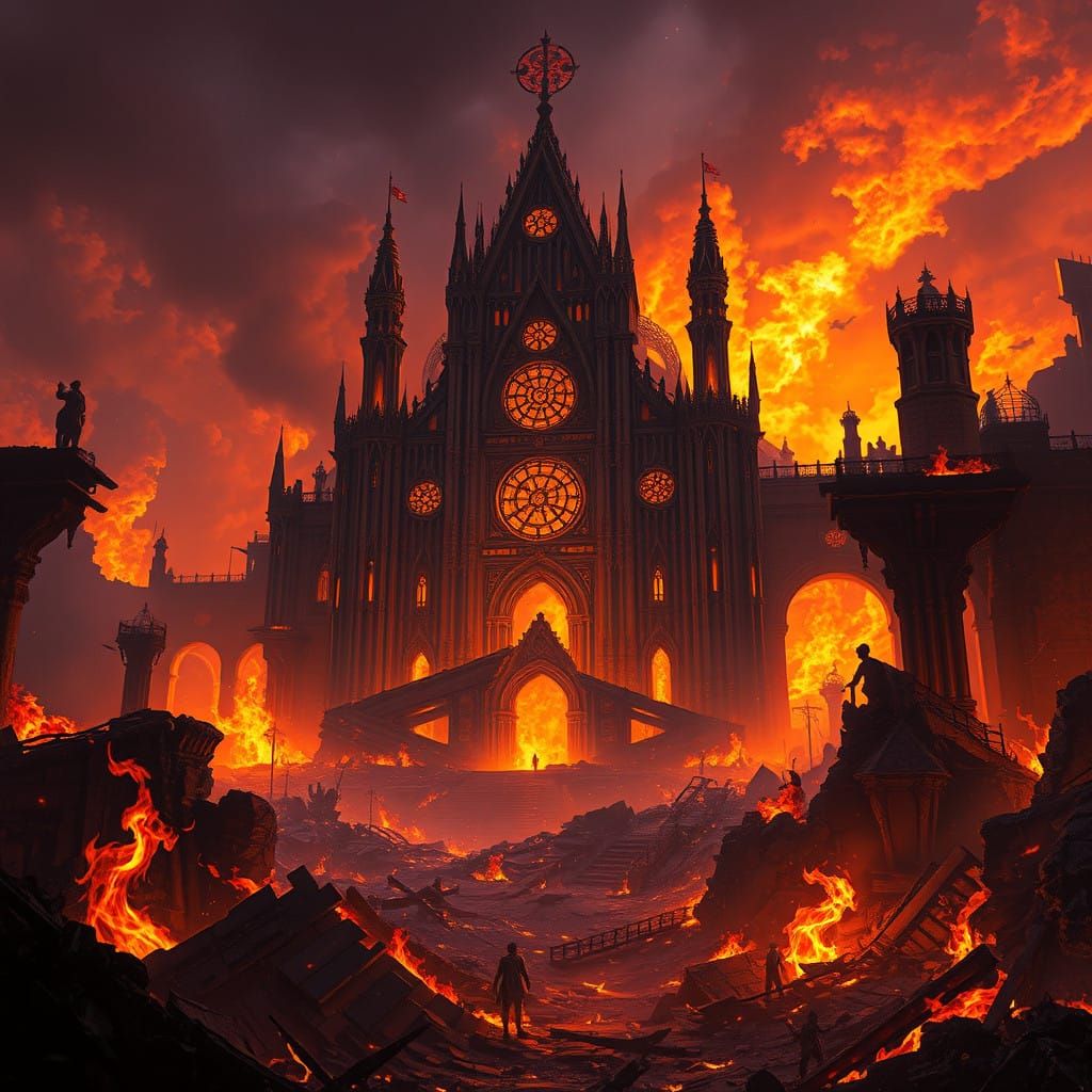 Dramatic Dark Fantasy World in Flames