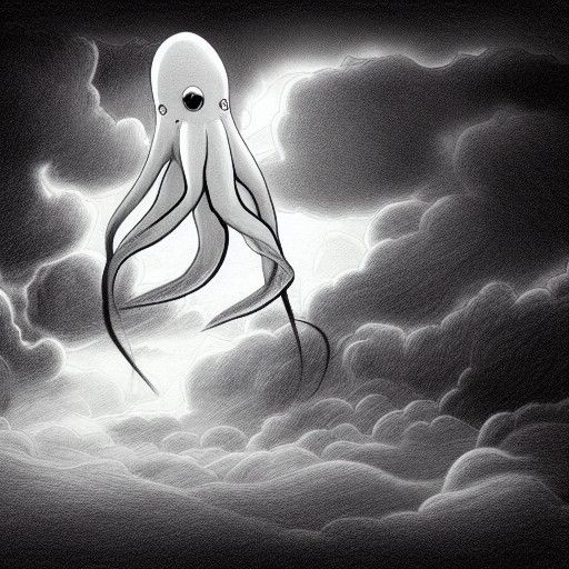 Squid in Thunderstorm: Storybook Illustration