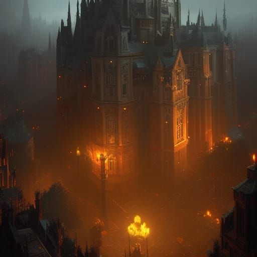 Evil Demon Town in Dark Fantasy Style