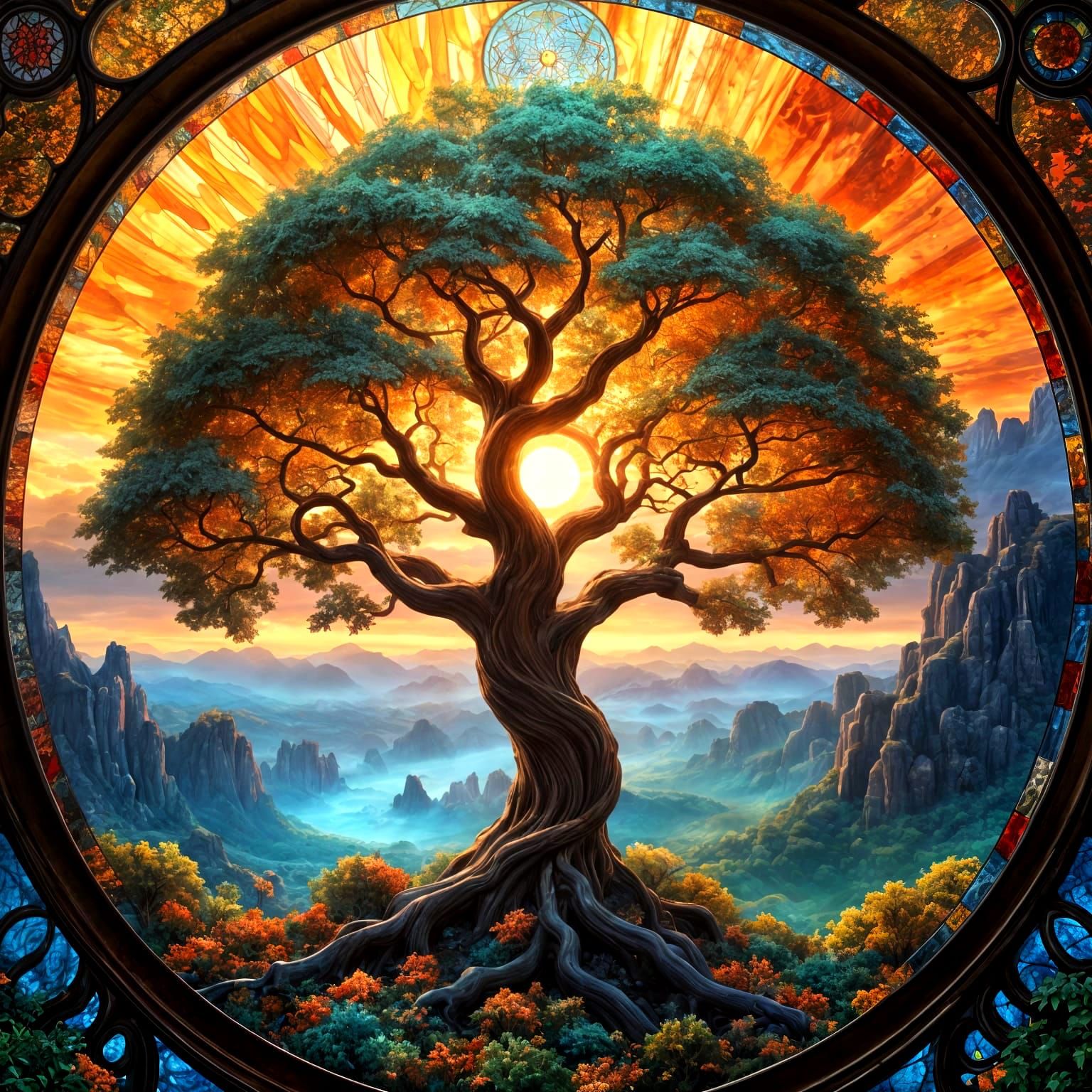 Ancient Tree of Life Radiates Vibrant Stained Glass Color