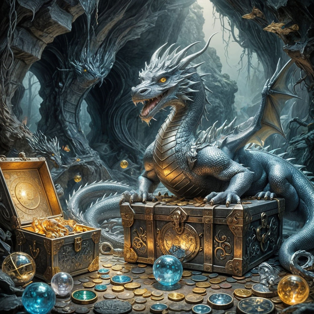 Dreamlike Silver Dragon Guards Treasure in Unconventional Im...