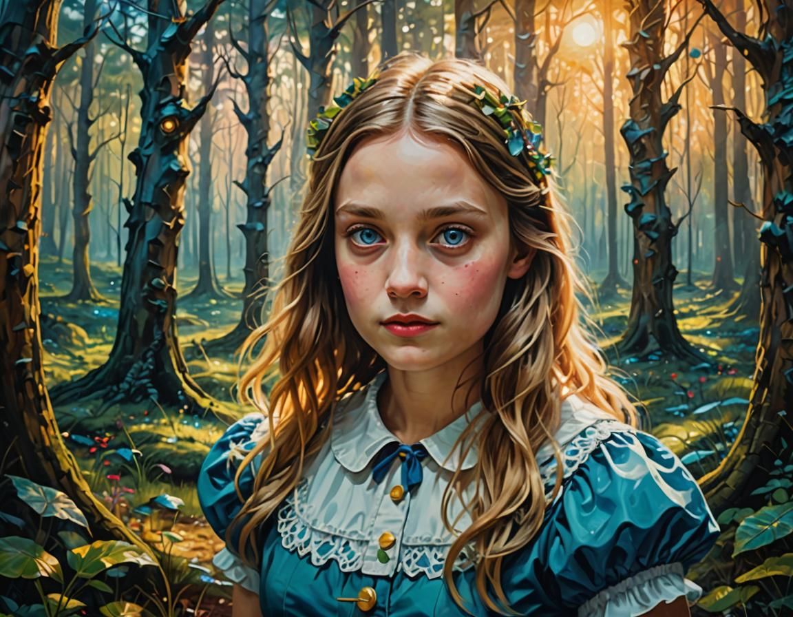 Alice in Wonderland Oil Painting with Impasto Texture