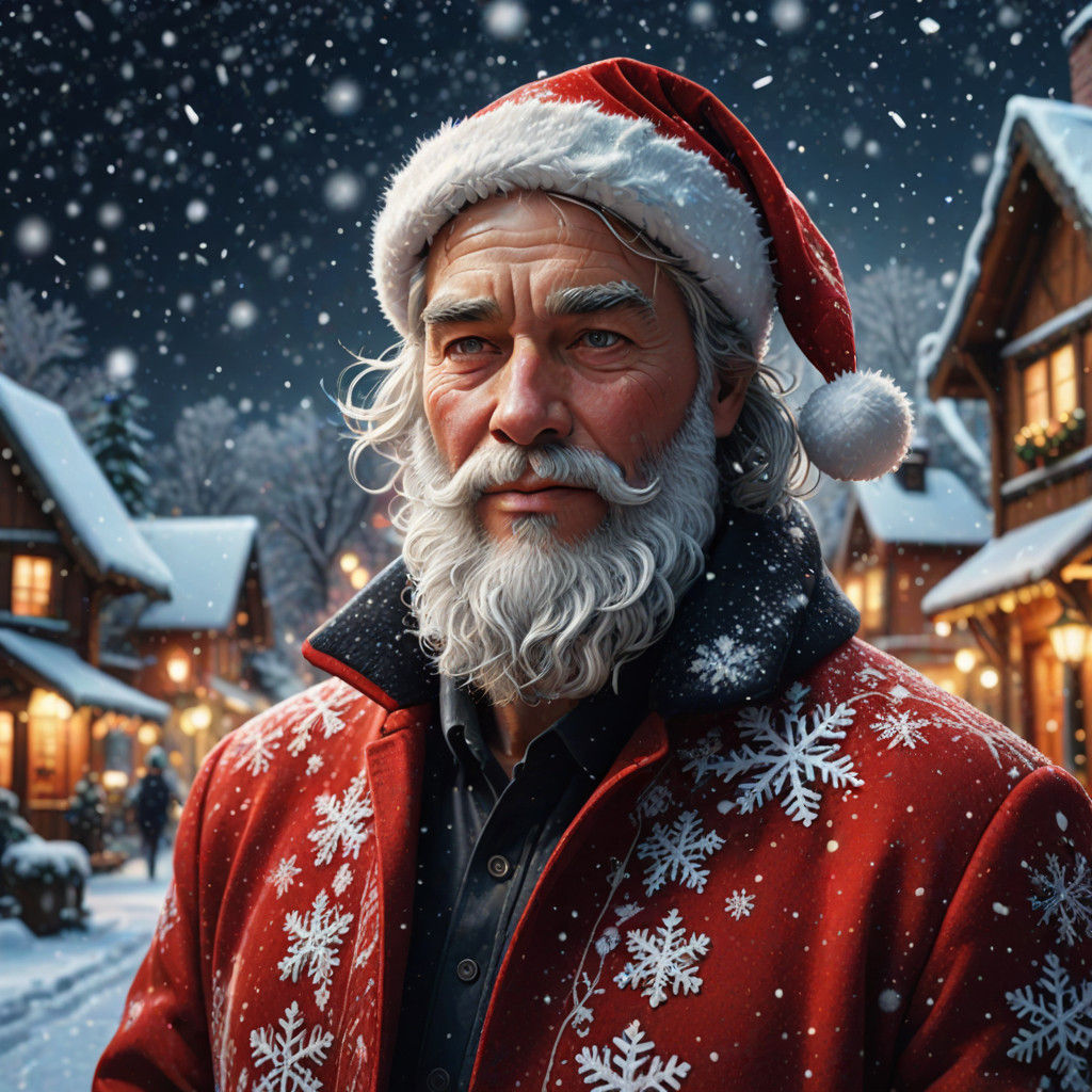 Hyperrealistic Young Santa Claus in Vibrant Winter Wonderlan...