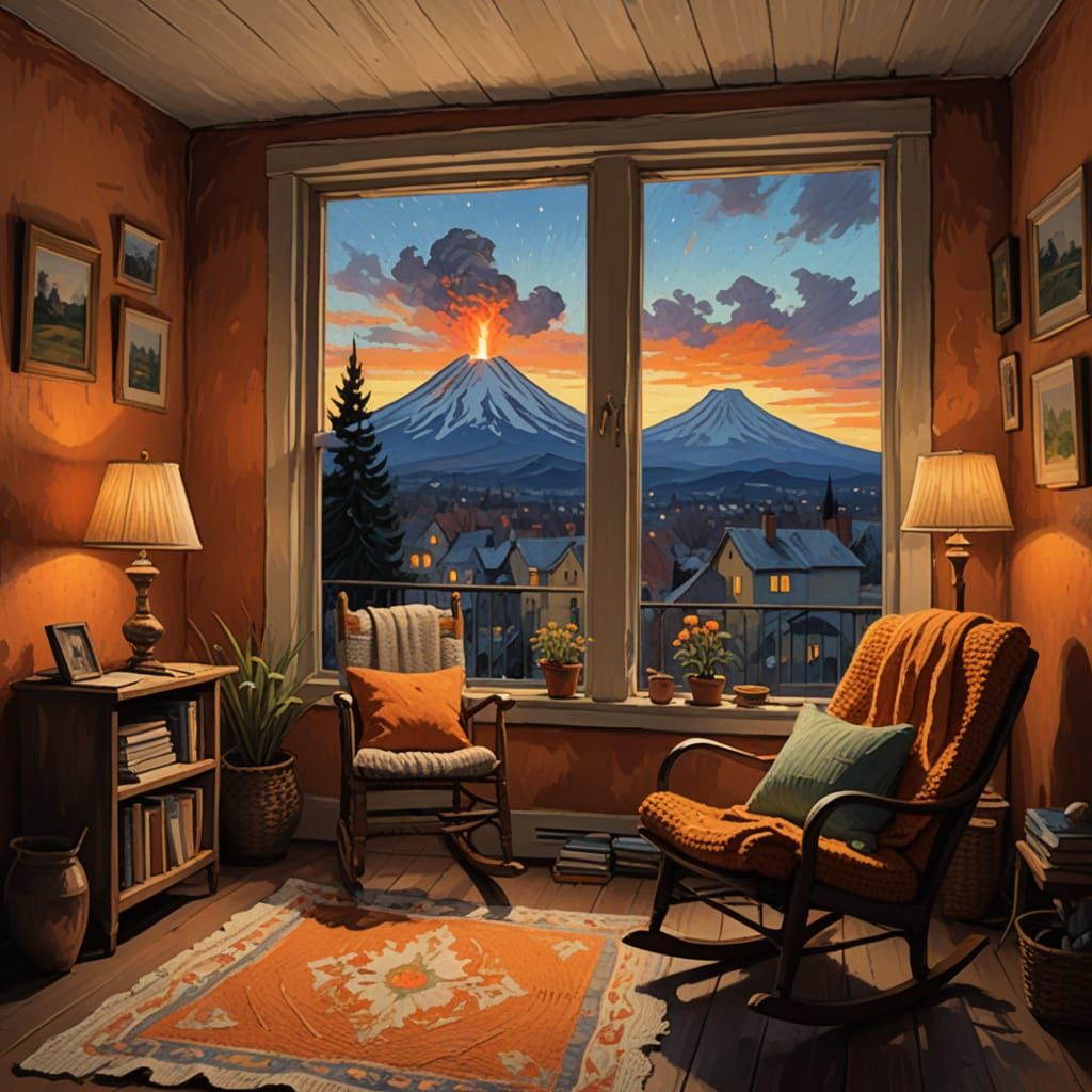 Volcano Erupts Outside Cozy Attic Window