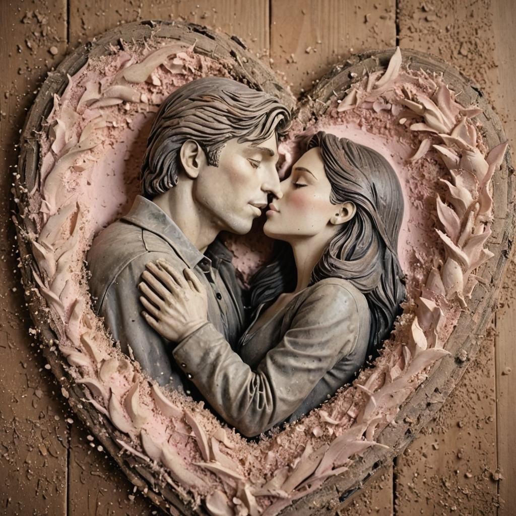 Romantic Kiss in Monochrome Watercolor Style