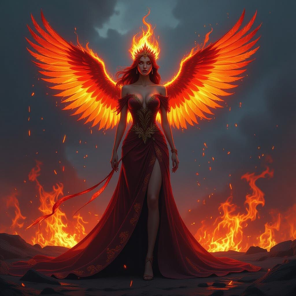 Phoenix Ember Sovereign in Hyper-Realistic Fantasy Art