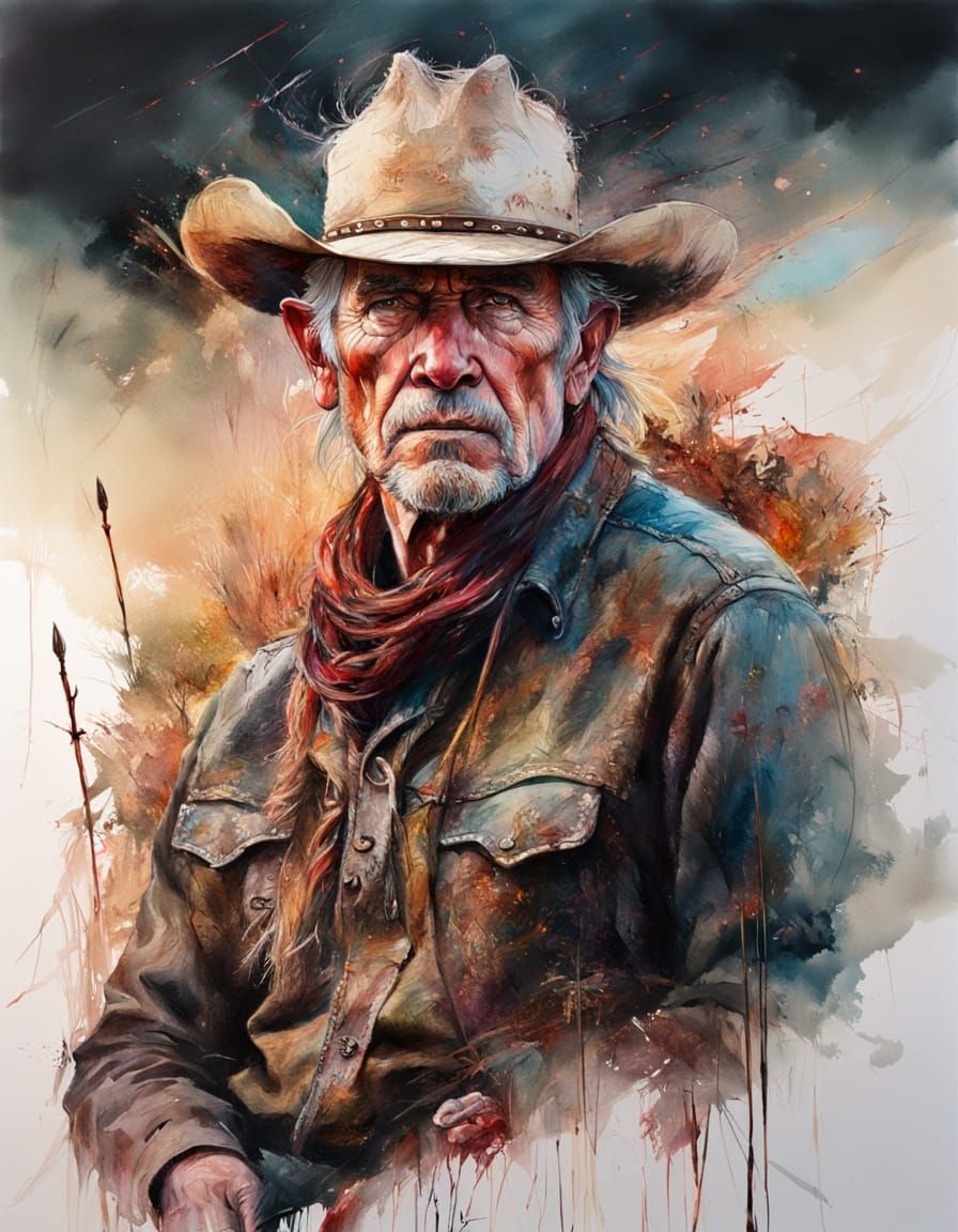 Cowboy on Horseback in Carne Griffiths Style