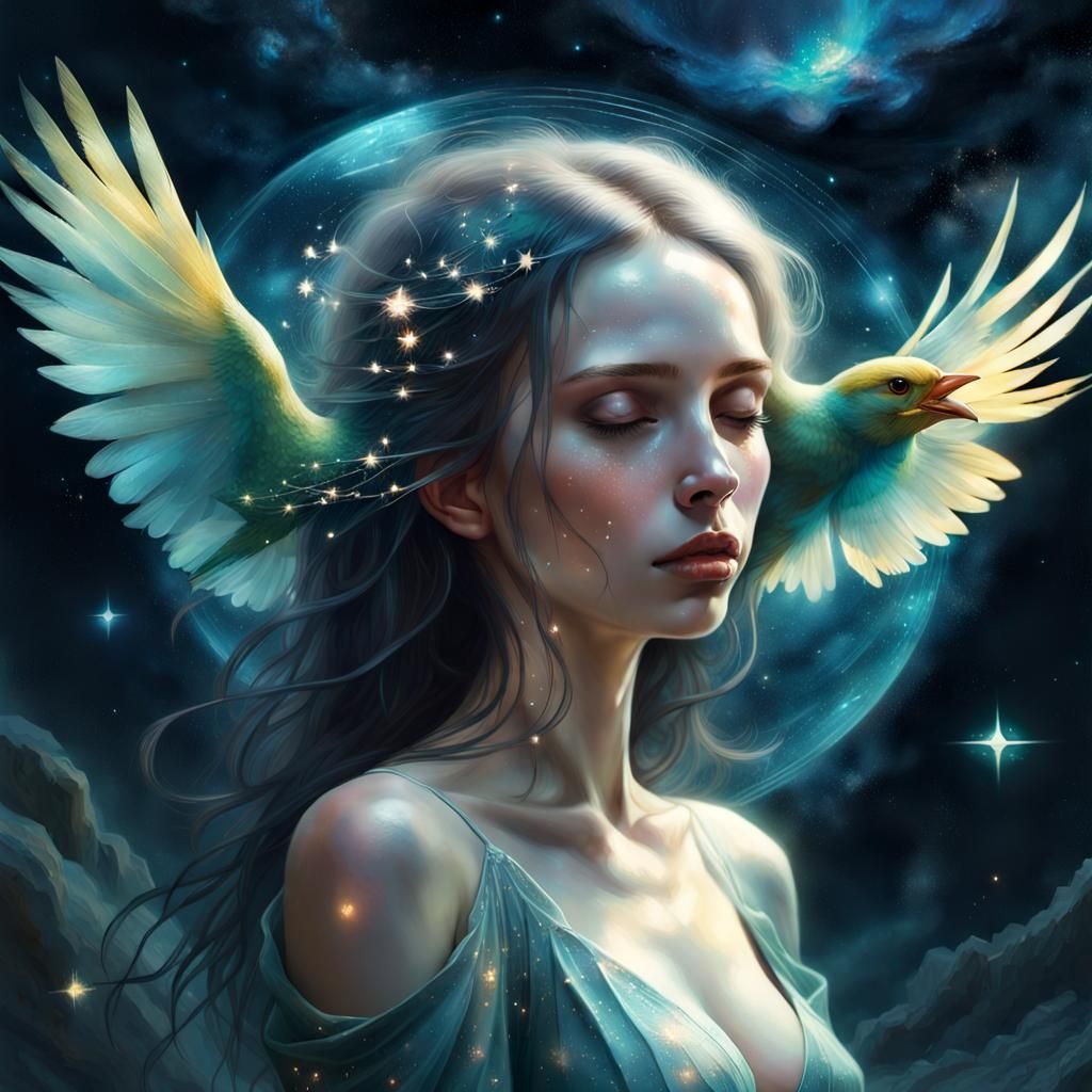 Dreamy Fantasycore Playlist Cover with Magical Bird