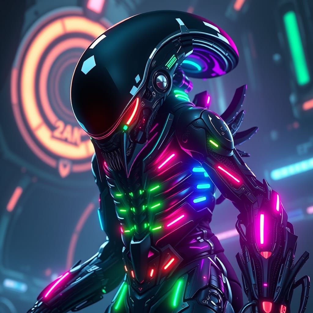 Xenomorph in Biomechanical Armor, 3D Anime Art