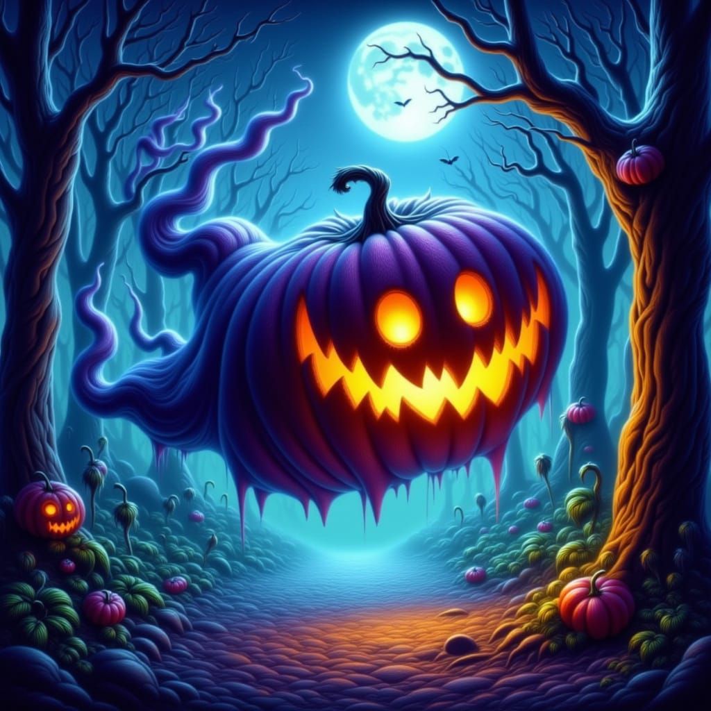 Ghost Pumpkin Hybrid in Spooky Forest