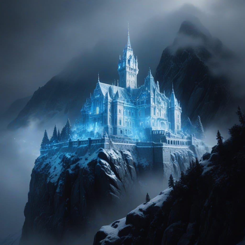 Majestic Ice Palace in Winter Landscape