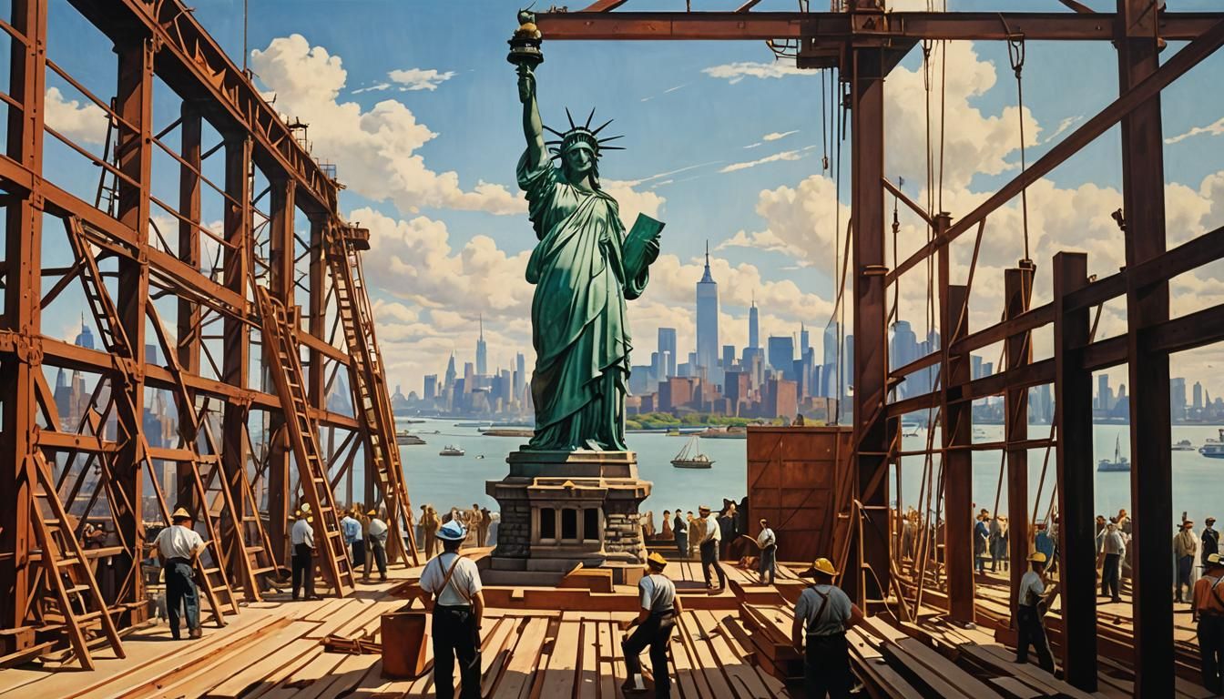 Statue of Liberty Construction: A Detailed Concept Art Portr...