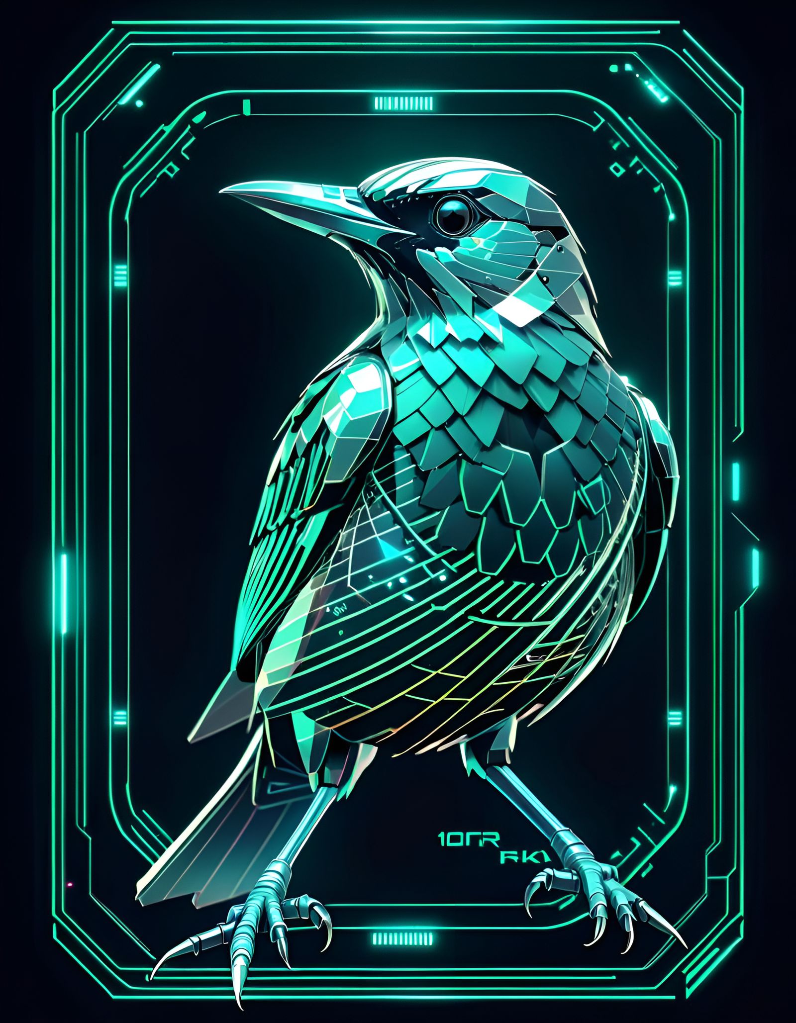 Cyberpunk Bird Hologram in Vector Graphics