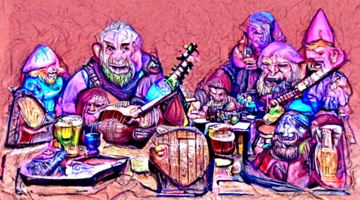 Fantasy Tavern Scene with Adventurers and Bard
