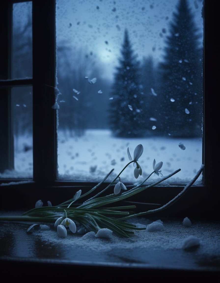 Cinematic Winter Solitude: Snowy Night Concert Outside