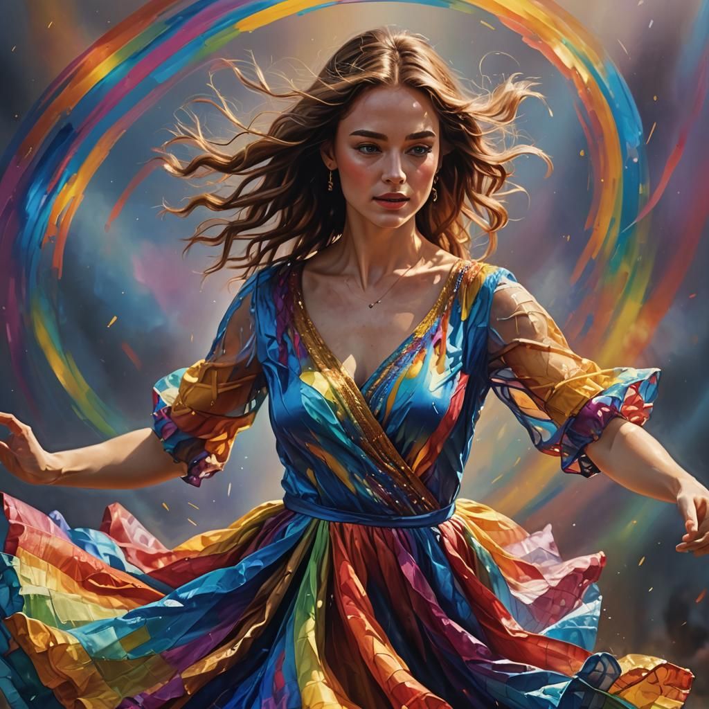 Rainbow Dress: Hyper-Realistic Digital Art Portrait