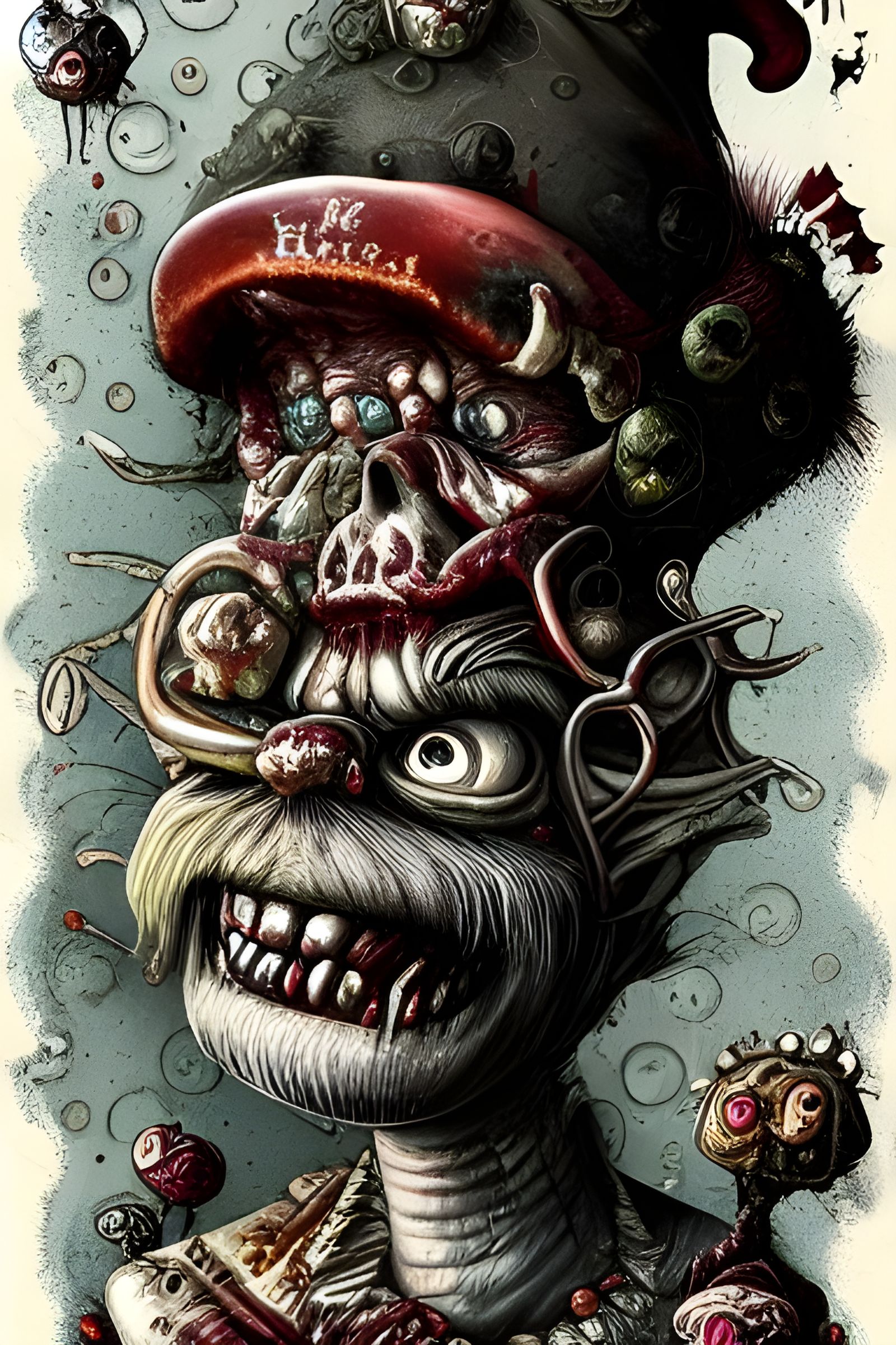 Grotesque Zombie Gnome: A Colorful Vintage Illustration