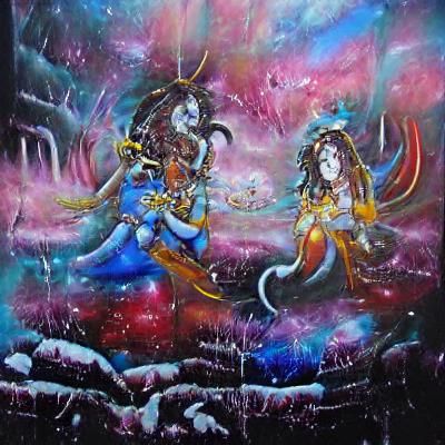 Shiva and Parvati: Detailed Ethereal Painting