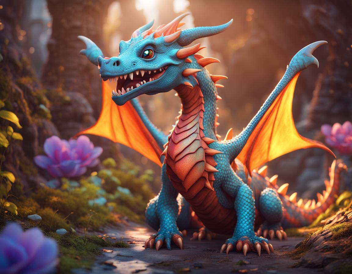Cheerful Dragon in Fairycore Style, Matte Painting
