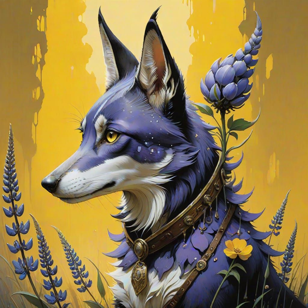 Lupine Flower in Mixed-Media Collage Style