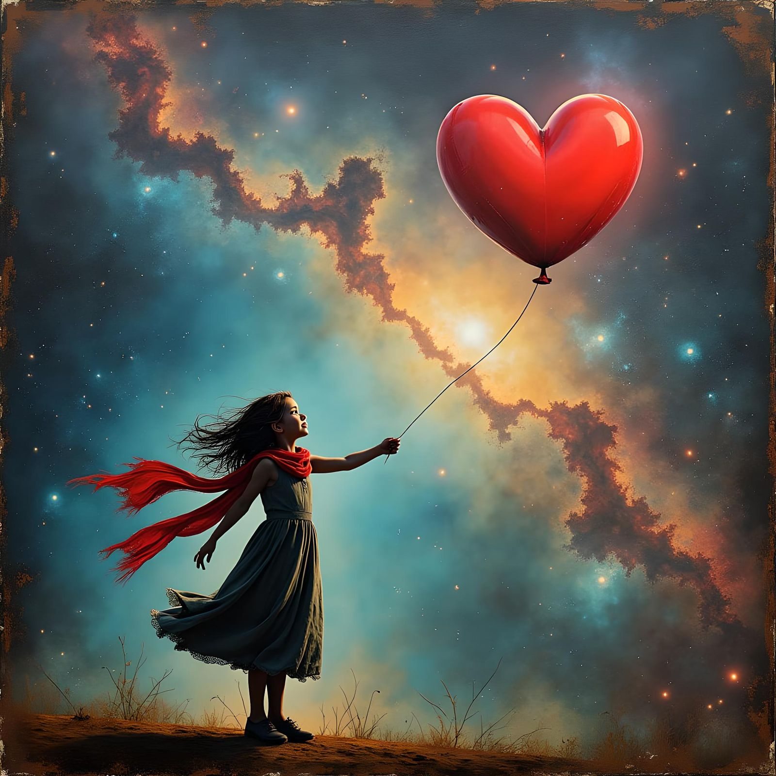 Cosmic Girl with Balloon in Banksy Style