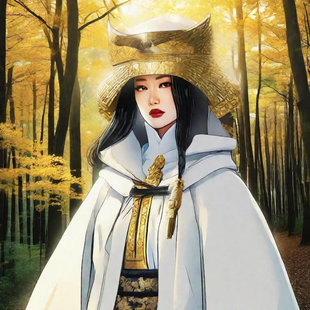 Manga-Inspired Warrior Fox Maiden in Ancient Bamboo Forest
