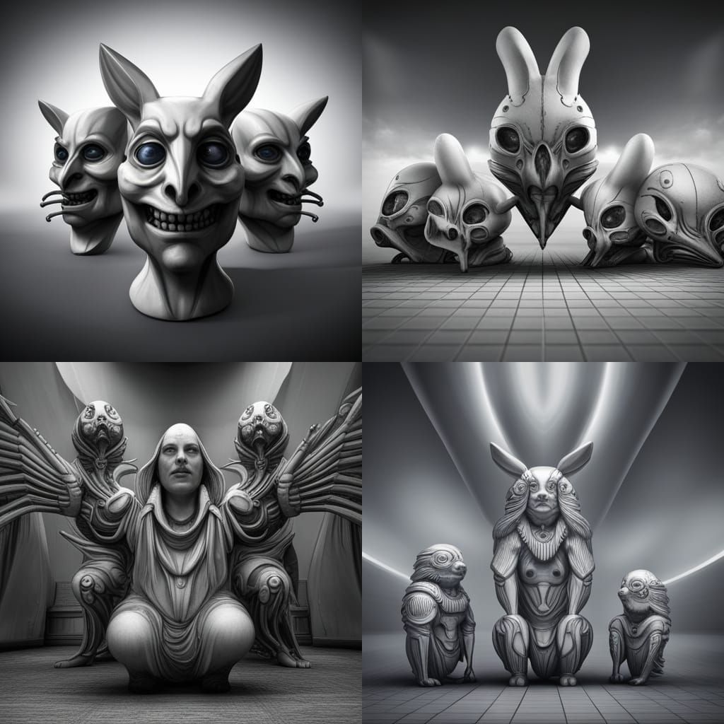 Grotesque Mutant Easter Bunny and Chick