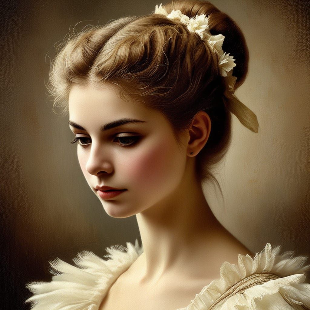 Elegant Ballerina in Velvet Fauteuil, Oil on Canvas, Academi...