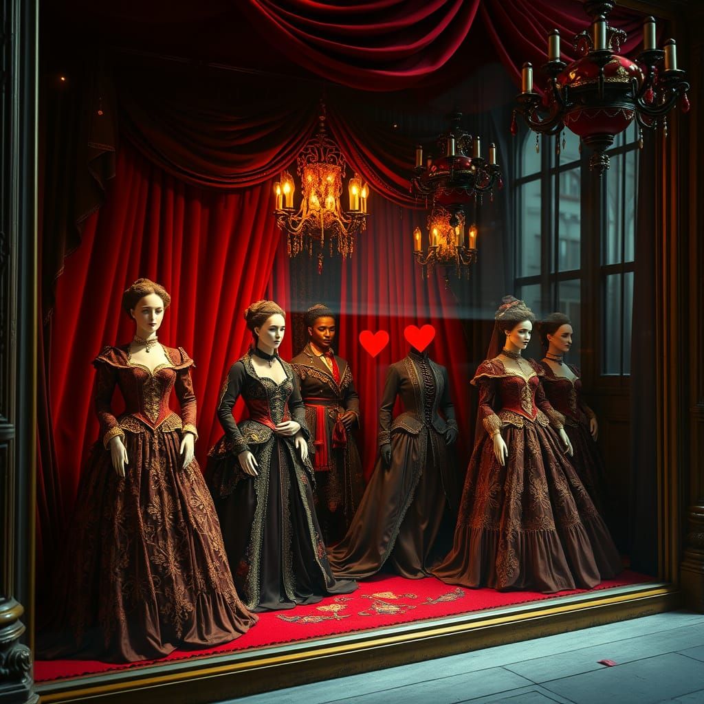 Victorian-Era Whimsy in a Dreamlike Shop Window Scene