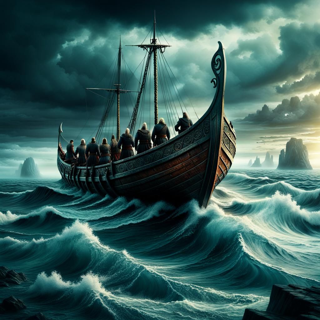Viking Longship on the Horizon: Digital Matte Painting