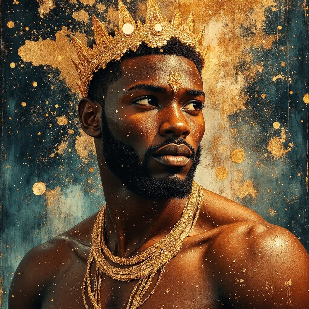 Black King of the Cosmos in Divine Oil Painting Style
