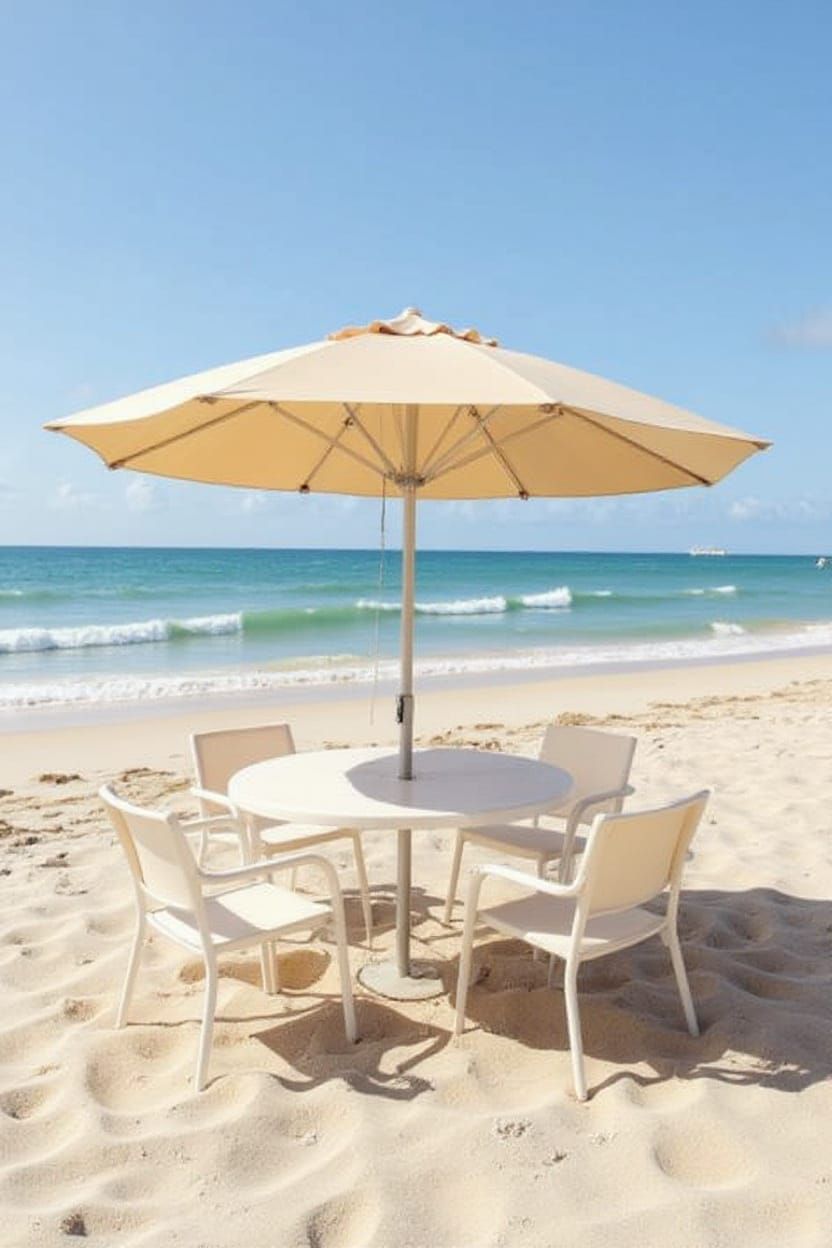 Beach Umbrella and Table with Chairs