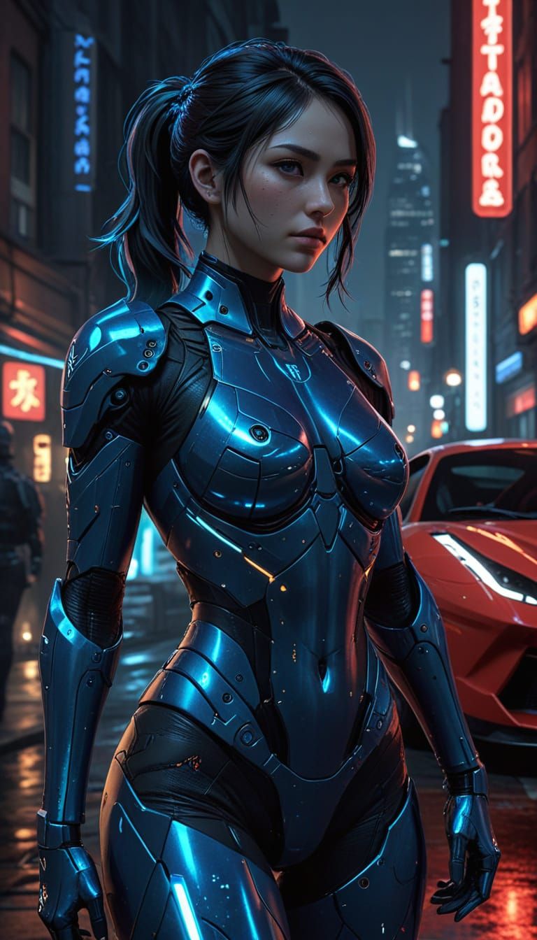 Cyberpunk Goddess in Gotham City at Night