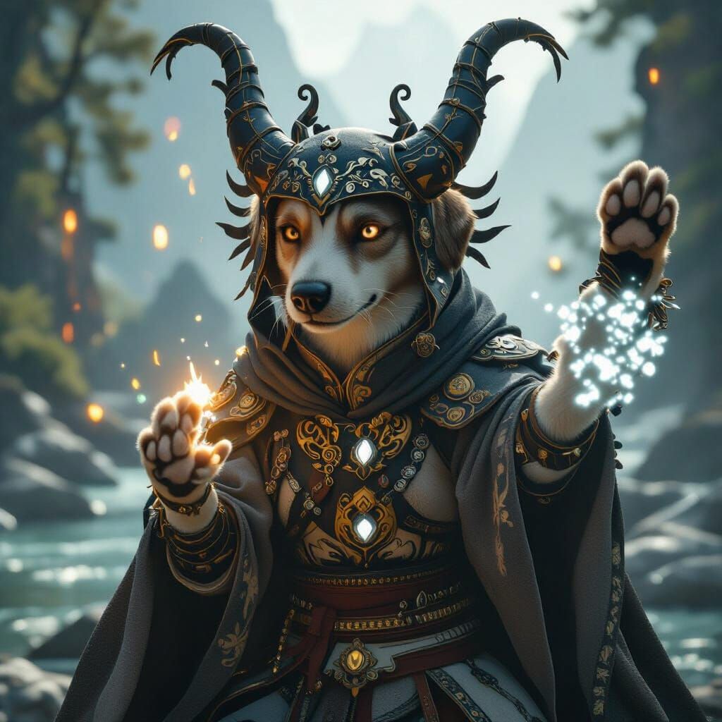 Anthropomorphic Labrador Monk Performs High-Kick in Serene L...