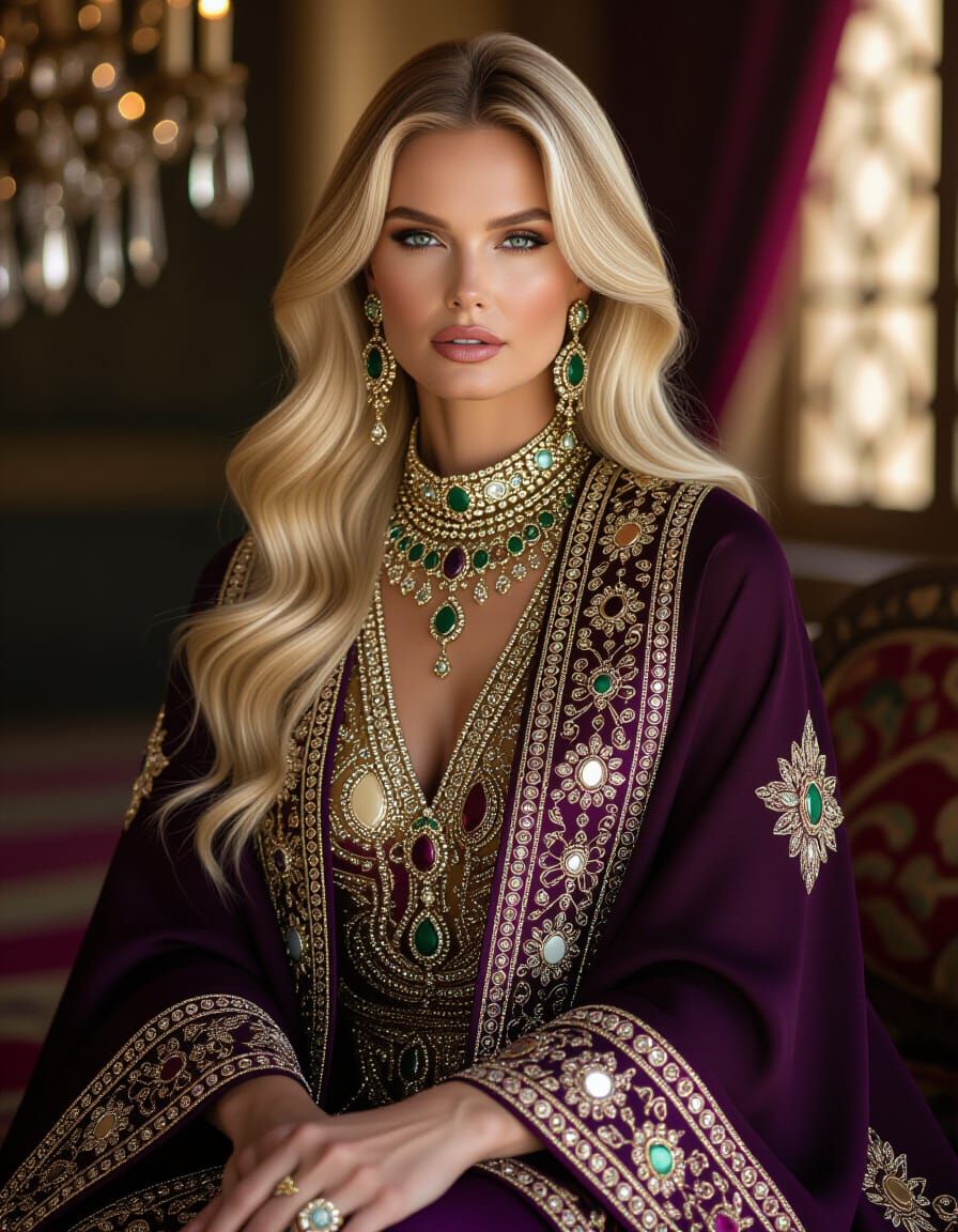 Opulent Abaya: High Fashion Portrait in Jewel Tones