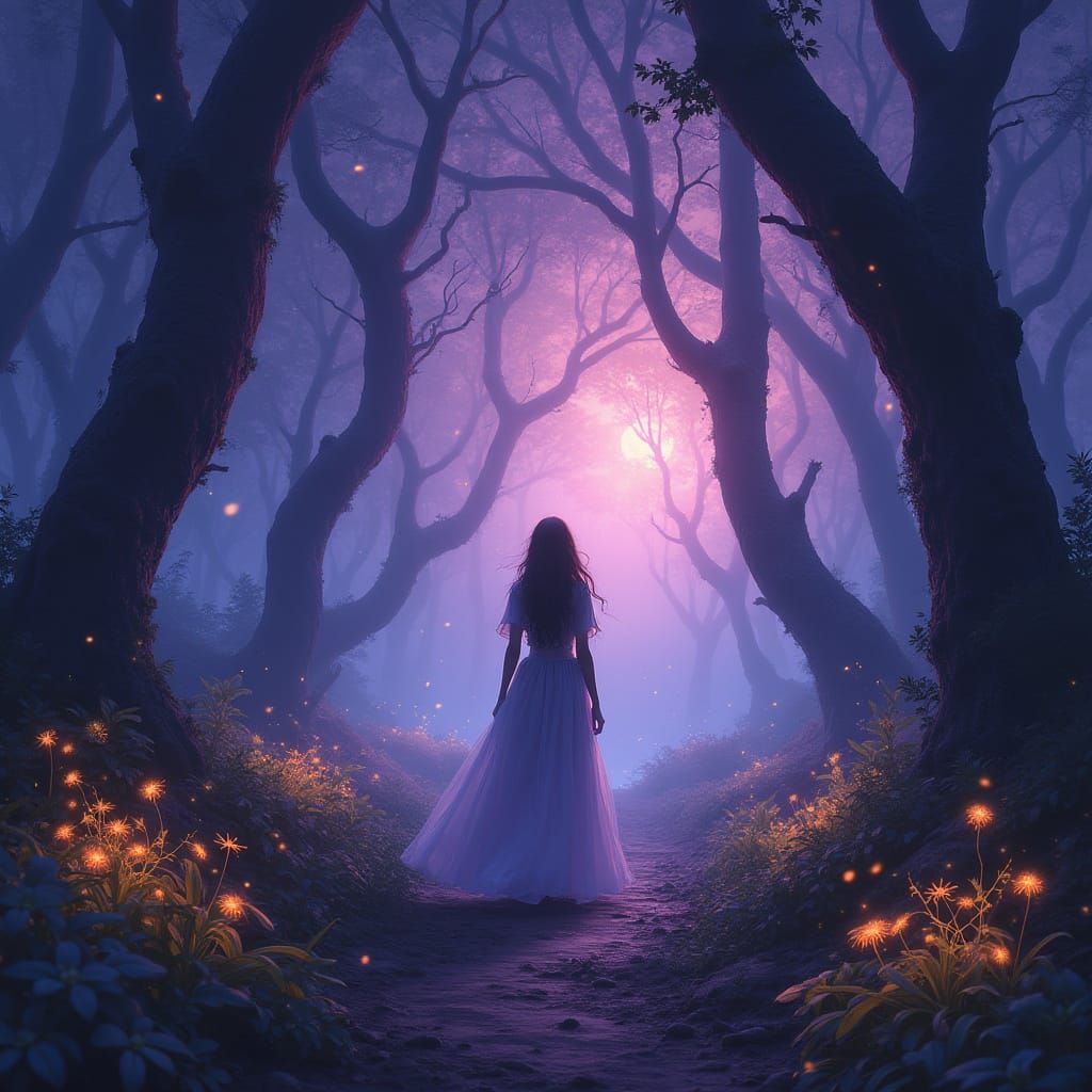 Enchanted Twilight Forest in Whimsical Style