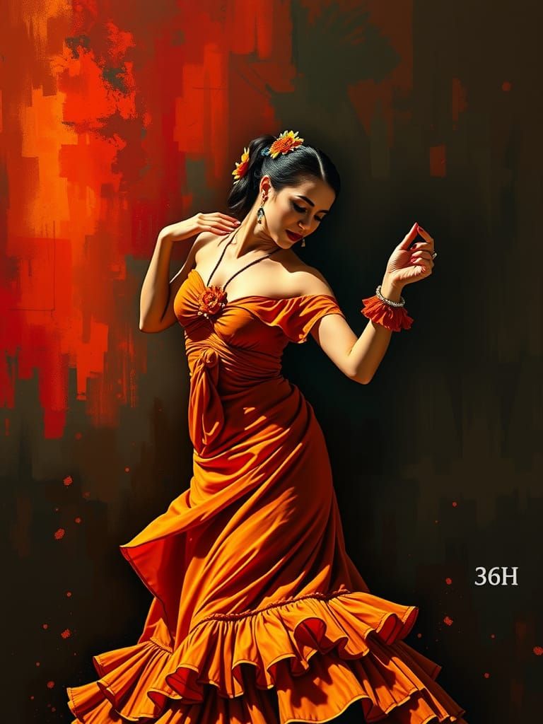 Flamenco Dancer in Bauhaus Cubism Style