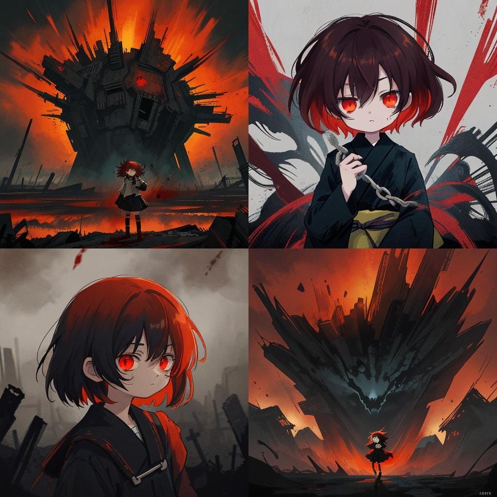 Apocalyptic Anime Girl with Red Hair