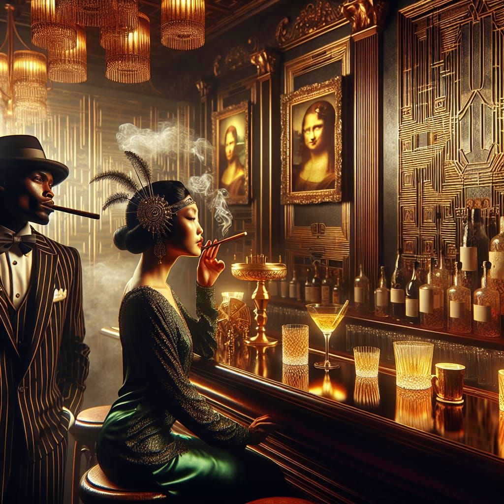 Elegant 1920s Speakeasy in Warm, Golden Atmosphere