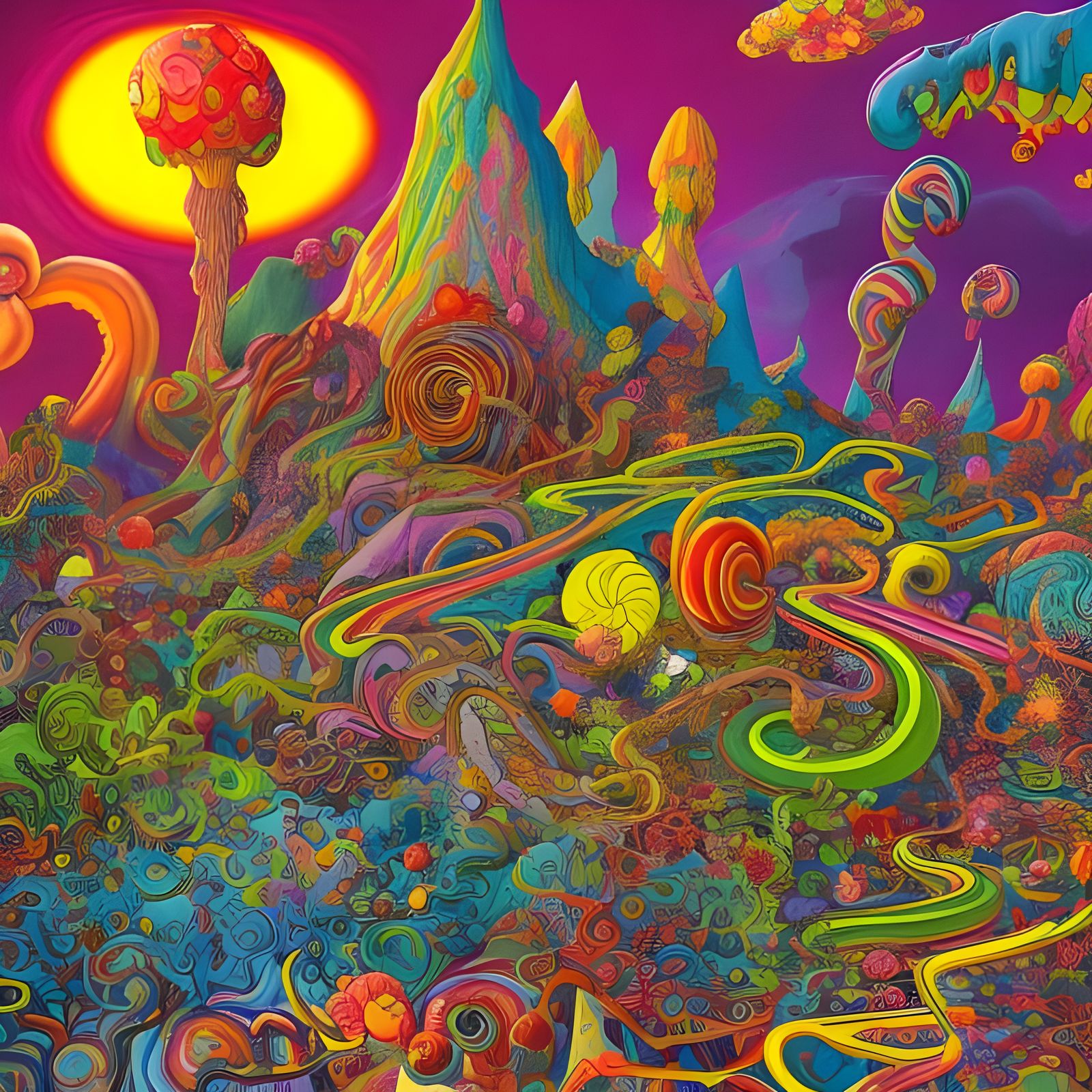 Colorful Dystopian Candyland Storybook Illustration