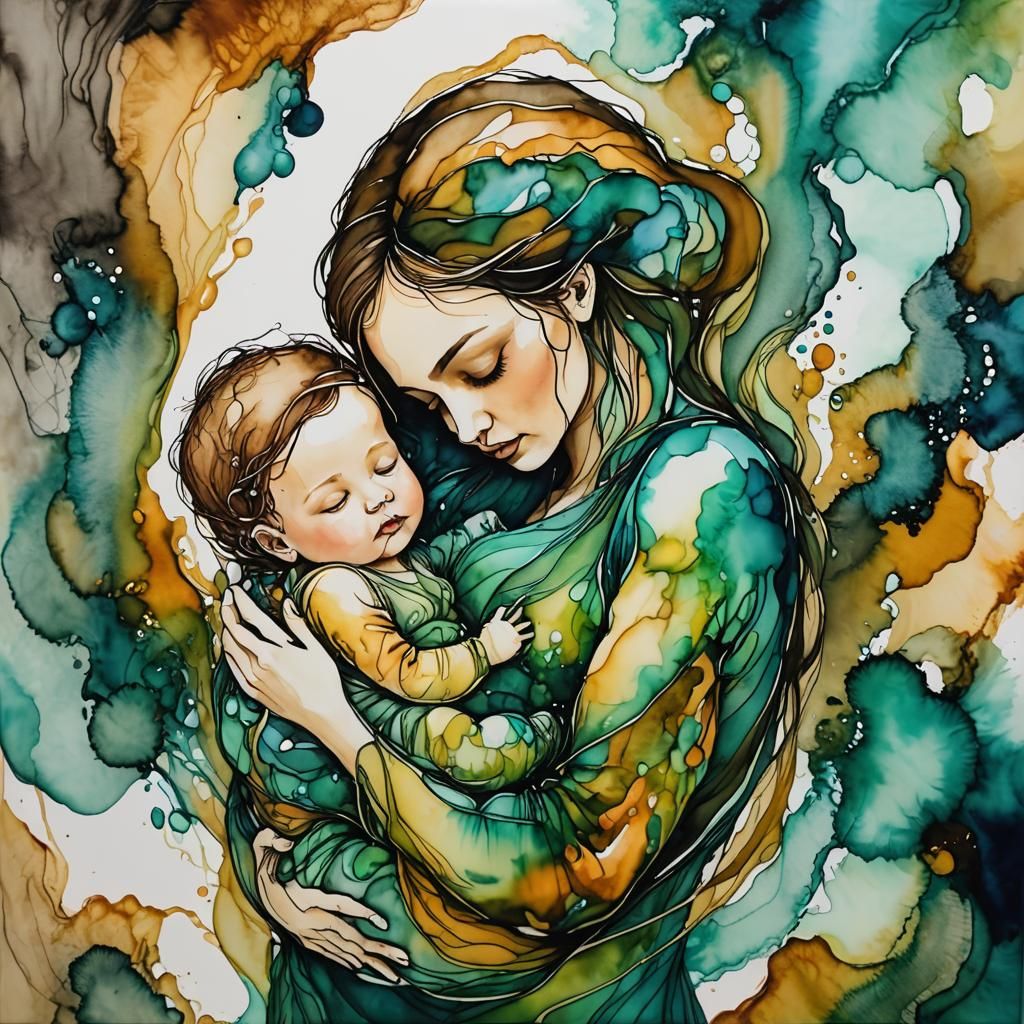 Abstract Alcohol Ink Art: Mother and Child