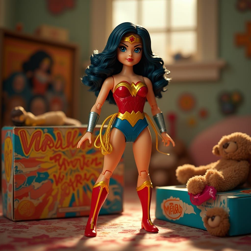Vibrant Macro Photography of Wonder Woman Doll in Action-Pac...
