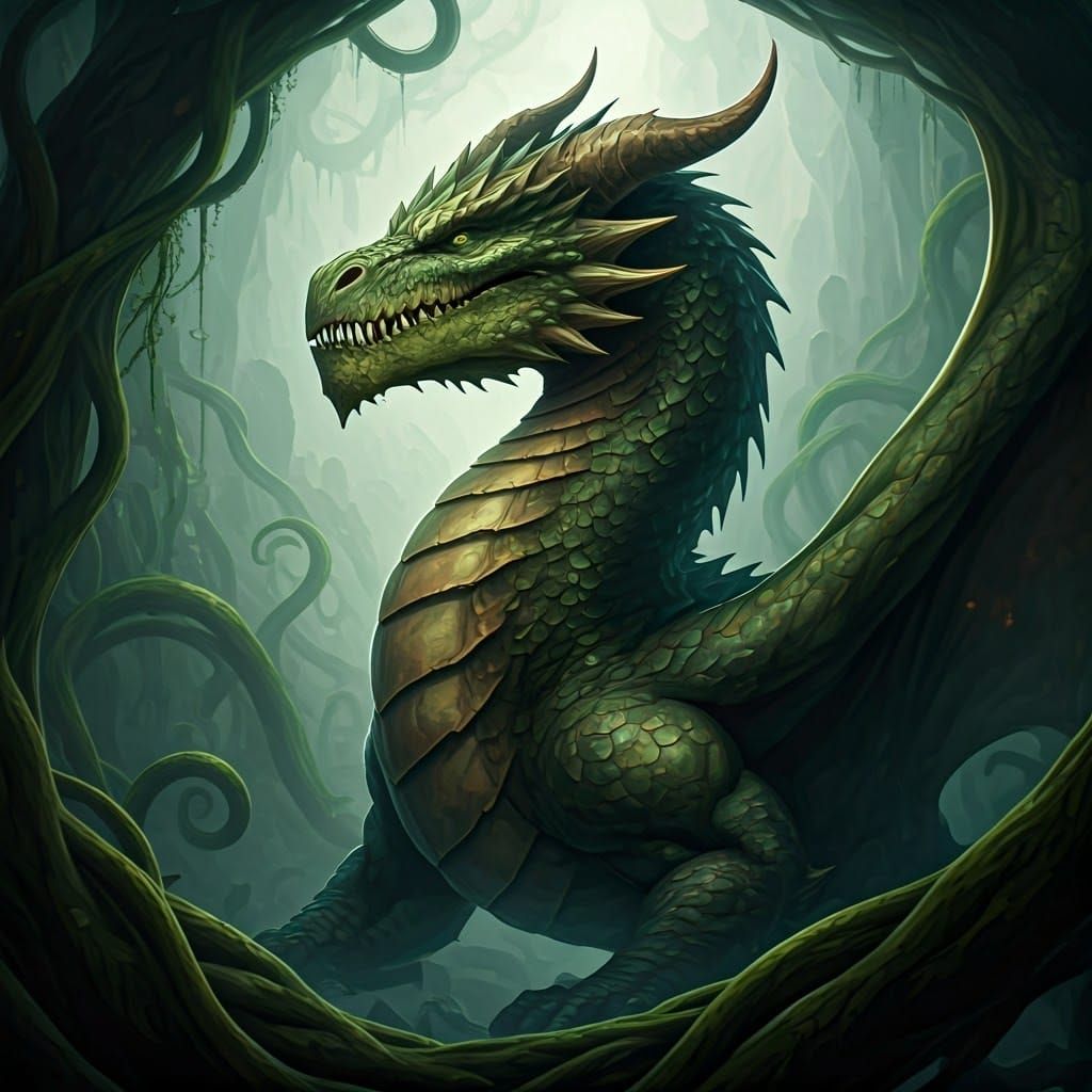 Imposing Hulk Dragon in Dreamlike Landscape