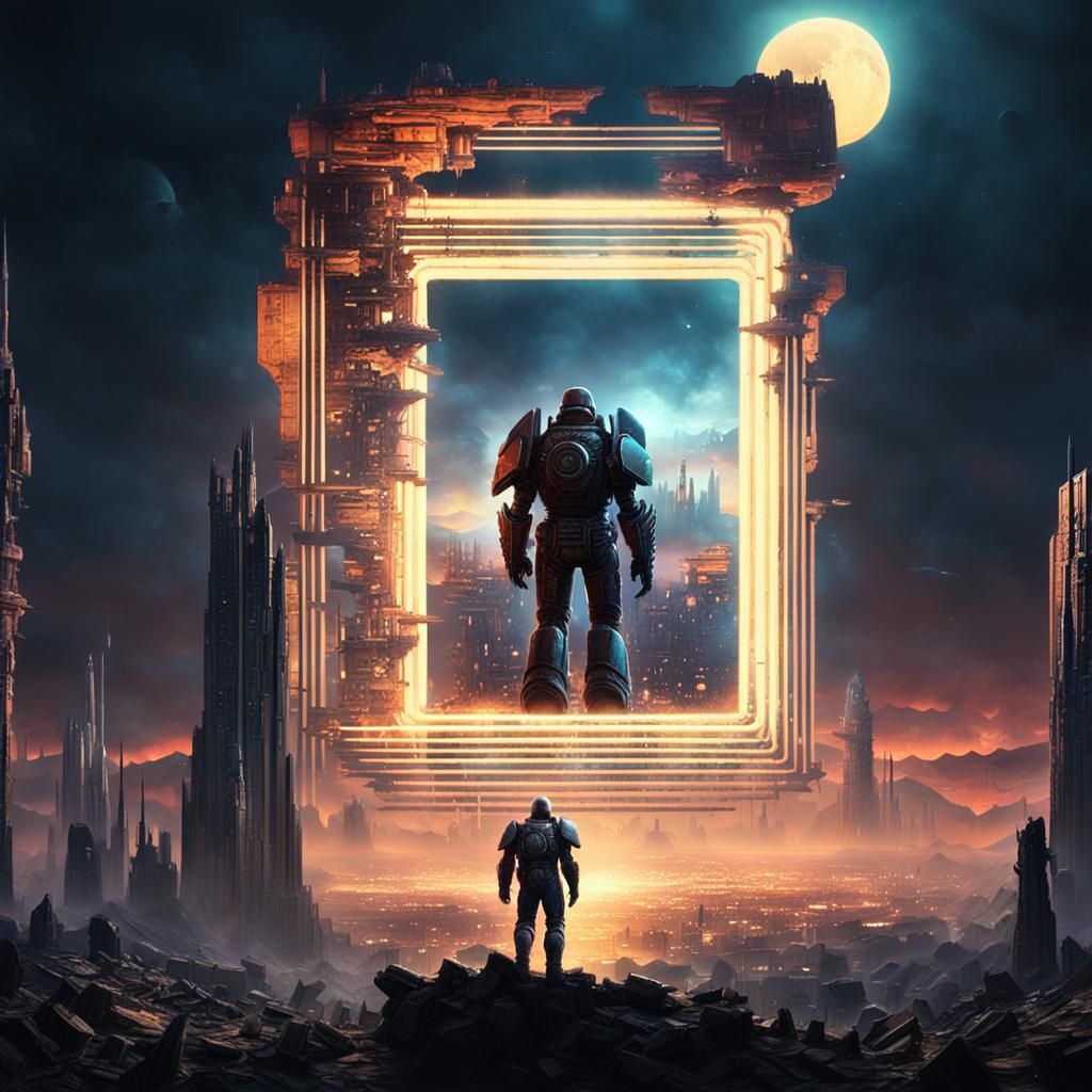 Space Marine on Ruined World in Digital Art Style