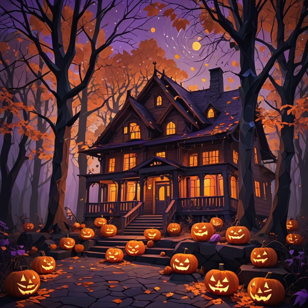 Haunted October Night in Low-Poly Art Style