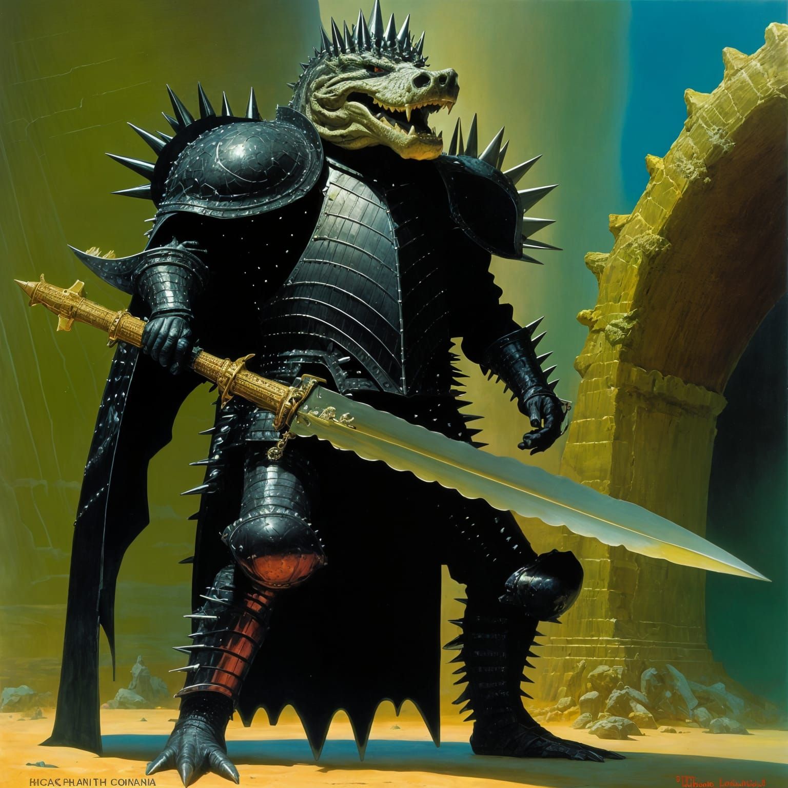 Crocodile Warrior in Spiked Armor, Science Fantasy Art